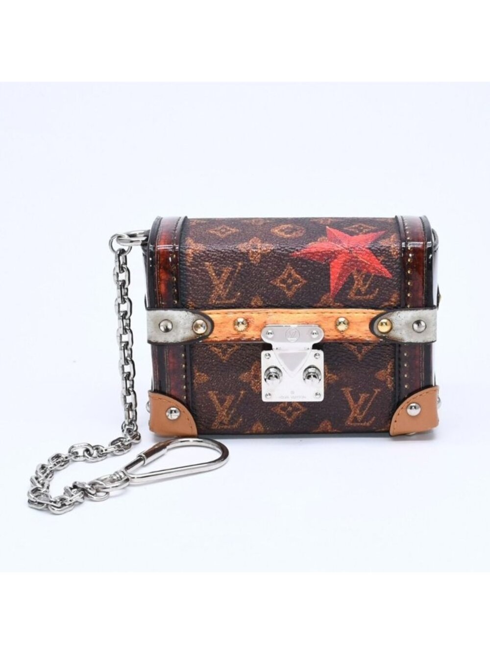 Louis Vuitton Monogram Essential Trunk Charm Canvas Brown Red Silver